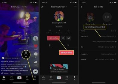 TikTok app on iPhone with Edit Profile screen open