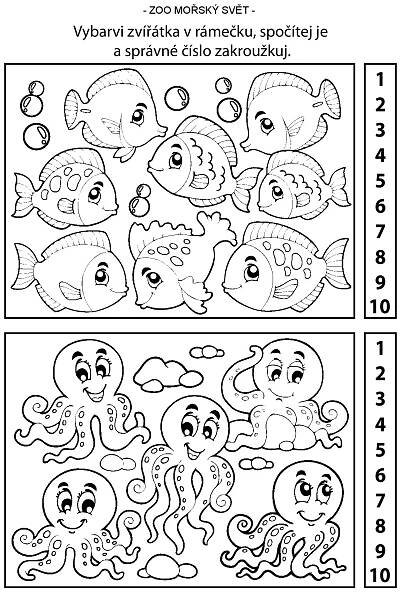the puzzle game for children with an octopus and sea animals in black and white colors