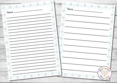 Printable winter writing paper - big and small line spaces - snowflake border paper