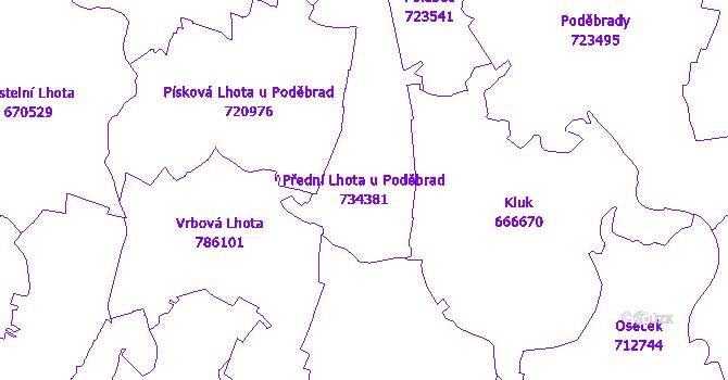 Katastrální mapa Přední Lhota u Poděbrad - přehledová mapa katastrálního území