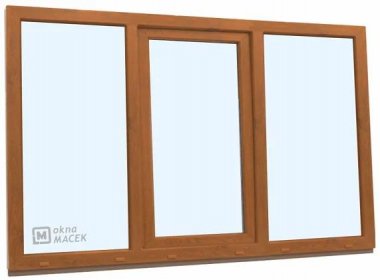 Plastové okno - KNIPPING 70 AD, 2100x1200 mm, FIX/OS/FIX, zlatý dub + příslušenství a montážní materiál zdarma - eshop Okna Macek