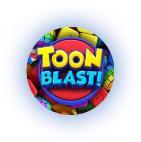 Glowing orbs floating with an image of the mobile game toon blast!