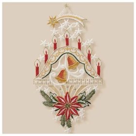 Textilní dekorace na okno - Vánoční svícen 29 cm