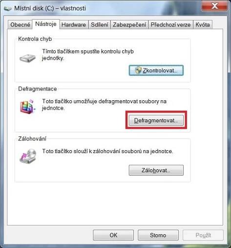 Defragmentace disku ve Windows 7