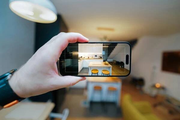 bezplatná Byt Interiér Realitní Aplikace Smartphone Obrazovka Fotografování Základová fotografie