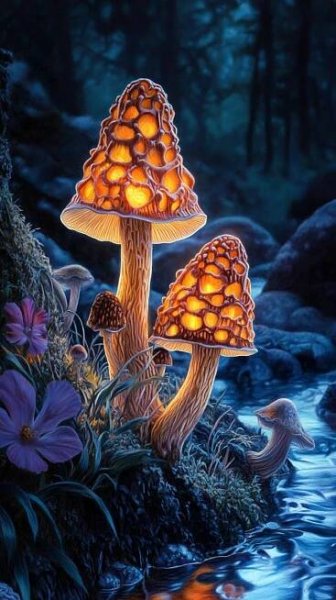 Glowing mushrooms в 2025 г | Рисунки грибов, Искусство изображения грибов, Грибы