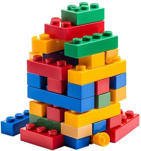 A Close Up View of Real Stack of Lego Blocks isolated on transparent ...