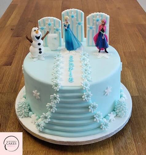 Frozen Theme Cake with Frosting and Figures