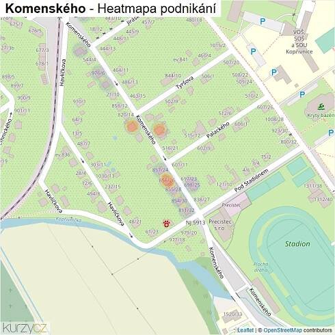 Mapa Komenského - Firmy v ulici.