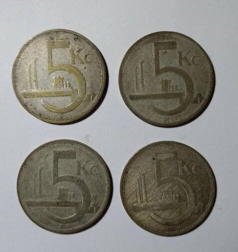Stříbrné mince 5 Kč -1x 1930, 3x 1929