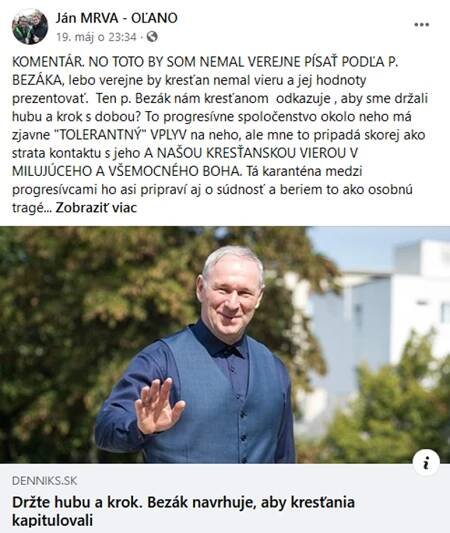 Ján Mrva, FB príspevok