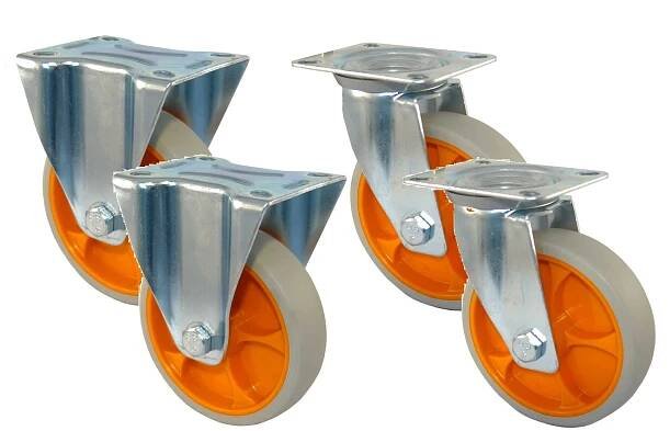 Gumová kolečka oranžová - průměr 125mm - 2ks pevné 2ks otočné