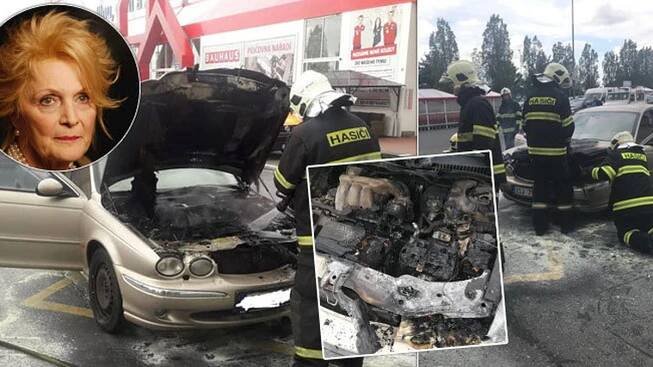 Luxusní jaguar shořel na troud! Uvnitř seděla herečka Rázlová!
