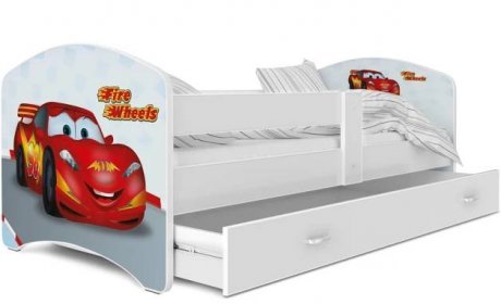 Dětská postel LUCKY s motivem BLESK MCQUEEN (Cars/Auta) včetně úložného prostoru
