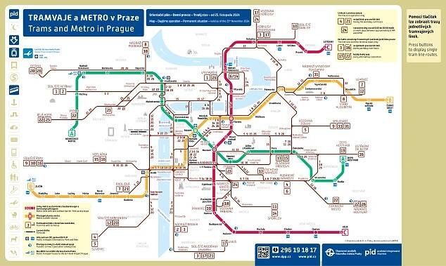Interaktivní mapa linkového vedení tramvají