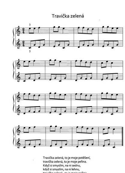 sheet music with the words travika zelena