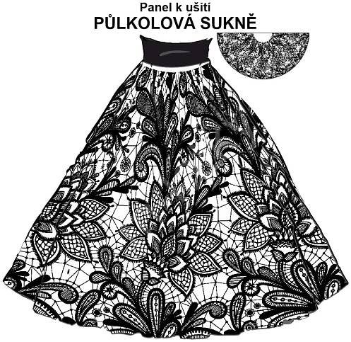 OB Půlkolová sukně krajka - náš tisk na objednávku – výběr z variant panel se střihem