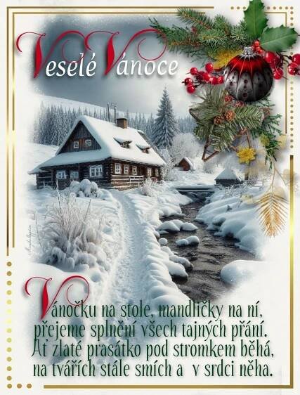a christmas card with an image of a house in the snow