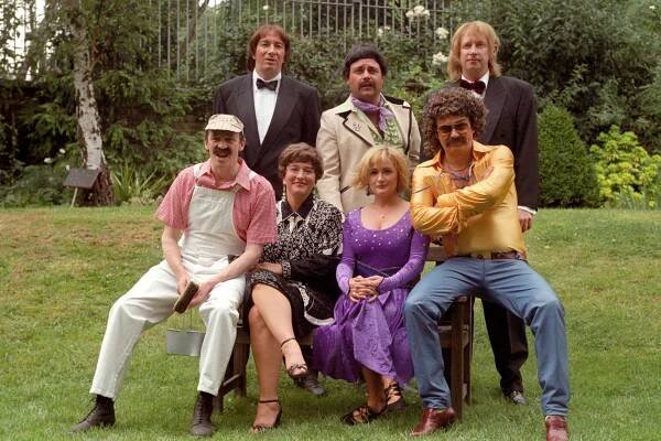 The Fast Show cast - (back L-R) Simon Day, John Thomson and Mark Williams. Front L-R Paul Whitehouse, Arabella Weir, Caroline Aherne and Charlie Higson