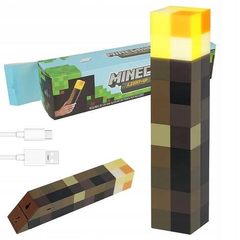 LAMPIČKA MINECRAFT TORCH NA USB NÁSTĚNNÉ LED PRO HRANÍ A DEKORACI POKOJE
