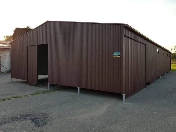 Plechová montovaná hala 10x20 m – tmavě hnědá