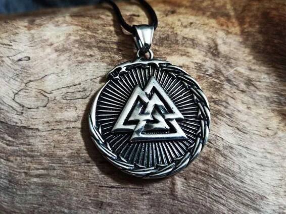 Valknut surrounded by Jörmungandr made of stainless steel
