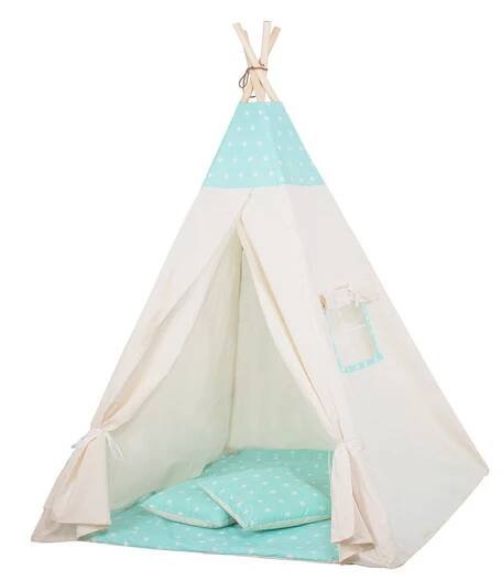 Teepee stan pro děti SPRINGOS Zelený s hvězdami
