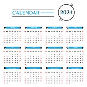 Gambar 2024 Kalendar Biru Langit Dan Hitam Dengan Reka Bentuk Yang Unik ...