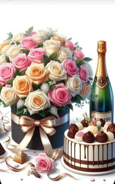 Elegant Birthday Celebration with Cake and Champagne