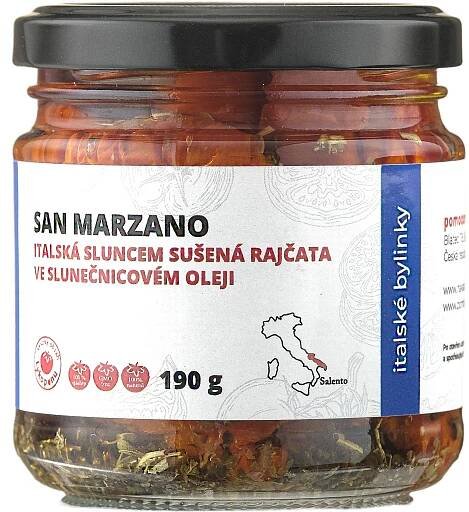 Rajčata San Marzano italské bylinky naložená v oleji 190g