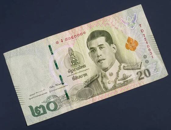 Makro detailní obrázek s 20 thajskými baht bankovkami. Baht je oficiální měna v Thainlandu. — Stock obrázek