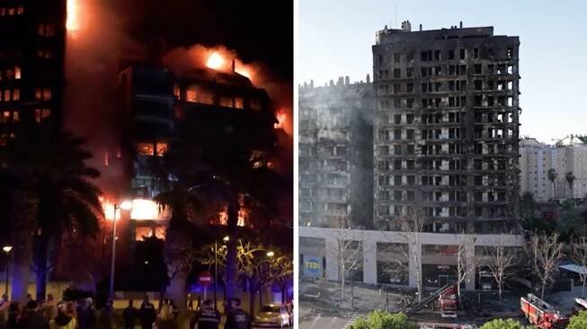 Z balkonů volali o pomoc. Požár domu ve Valencii má nejméně deset obětí