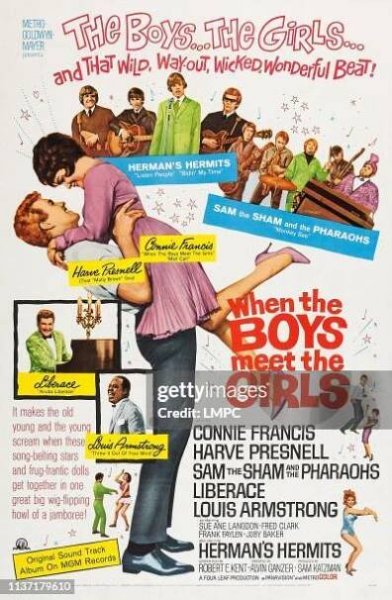 When The Boys Meet The Girls, poster, top from left: Herman's Hermits, Sam the Sham and the Pharohs, center from left: Harve Presnell, Connie...