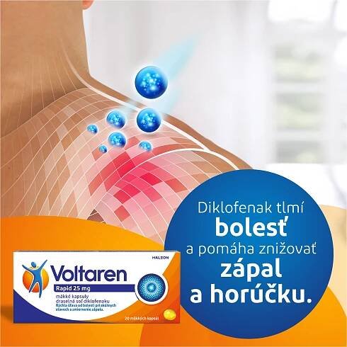 Voltaren Rapid 25 mg mäkké kapsuly pre rýchlu uľavu od bolesti s protizápalovým účinkom 20 mäkkých kapsúl