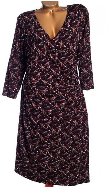 Dámské značkové, elastické, černé šaty s bílo-hnědo-červeným vzorem / M§S / XXXL (50) / UK 22 / ANGLIE