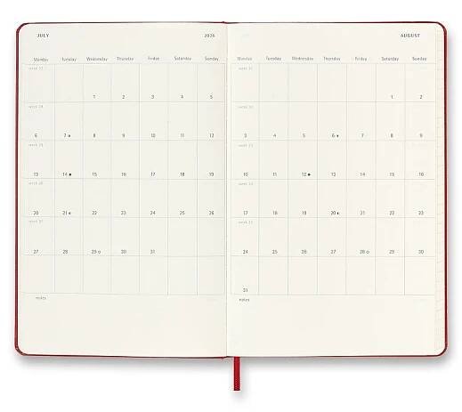 18měsíční diář Moleskine 2025-26 - tvrdé desky - L, týdenní, červený