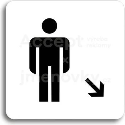 ACCEPT Piktogram WC muži vpravo dolů - bílá tabulka - černý tisk bez rámečku