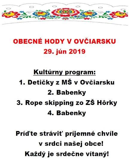 Spoločenské akcie 2019 » Obec Ovčiarsko