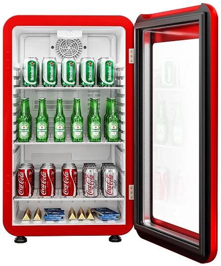Mini barová lednice - 113L - s 1 skleněnými dveřmi - červená