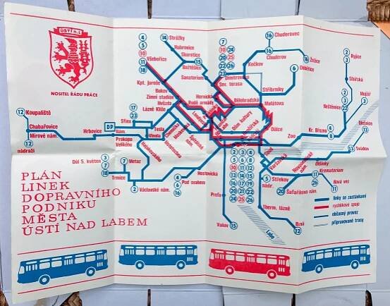 PLÁN LINEK - DOPRAVNÍ PODNIK ÚSTÍ NAD LABEM - KAROSA TATRA ŠKODA MHD ...