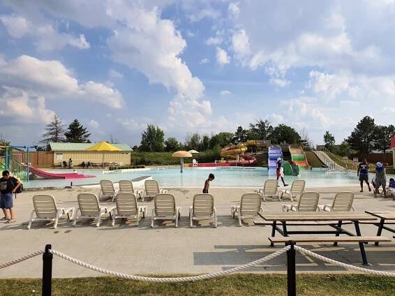 swimming pool with slides on a sunny day