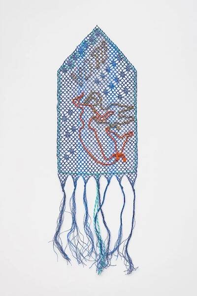 Charlotte Johannesson, VOTE, 2023–24, bobbin lace, 50 × 17 × 0.2 cm