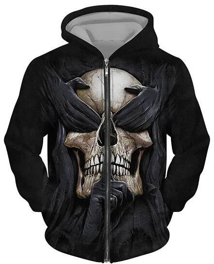 Módní 3D celoplošně potištěná černá mikina/bunda Unisex gotická mikina na zip Osobnost Pánský svetr Street Wear