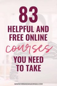 a woman sitting in front of a laptop computer with the text 8 helpful and free online courses you need to take