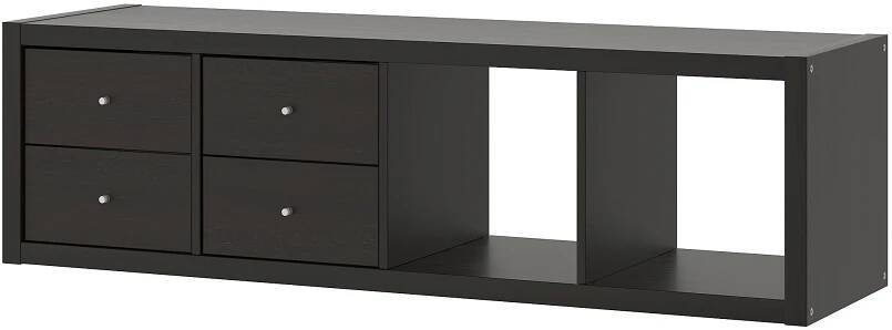 KALLAX polic. díl se 2 vložkami, se 4 zásuvkami/černohnědá, 147x42 cm - IKEA