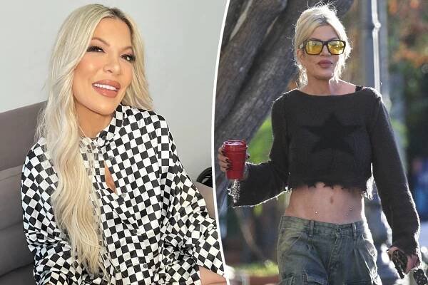Tori Spelling split image.
