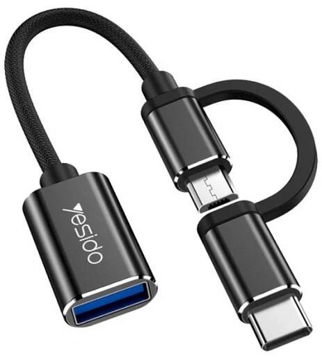 Yesido GS02 2v1 datová redukce - USB-A na USB-C / micro USB - černá - Appleking.cz