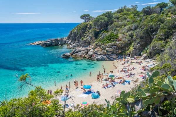 malebný výhled na pláž cavoli na ostrově elba, toskánsko, itálie. - elba - stock snímky, obrázky a fotky