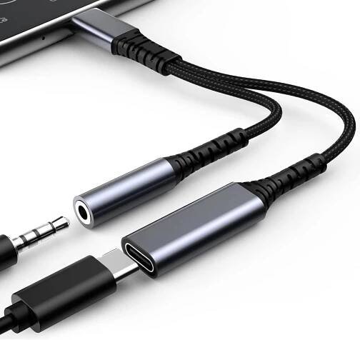 Adaptér USB C na sluchátka a nabíjení / 3,5 mm / šedý /od 1 Kč |001| - undefined