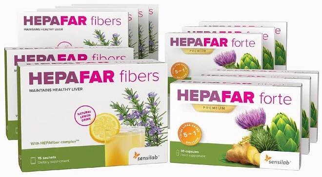 Hepafar | 3měsíční DETOX JATER | Očista jater a regenerace | 10x silnější účinek | Hepafar Forte 6x 30 kapslí,  Hepafar Fibers 6x 15 sáčků | Sensilab